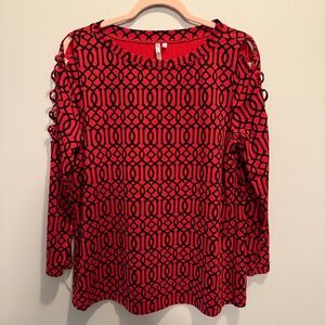 Lulu-B Red and Black Geometric Long Sleeve Top Large